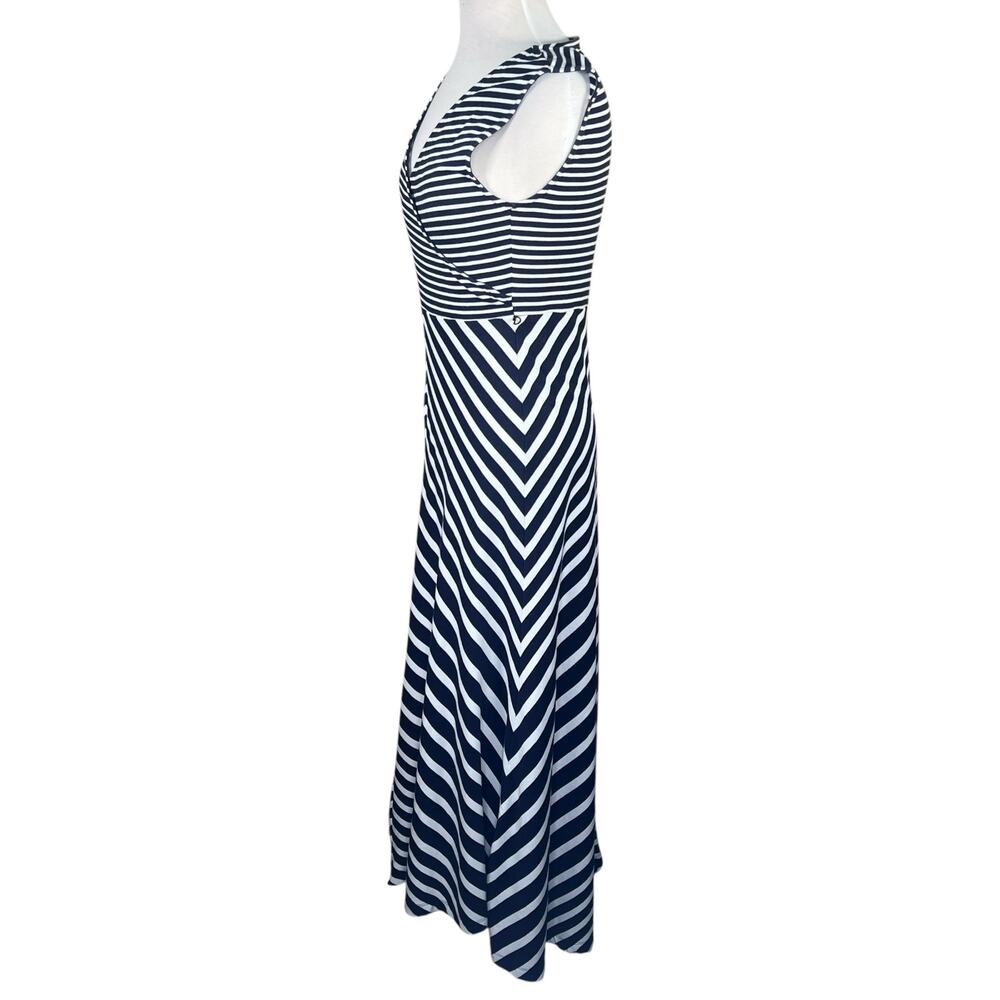 Talbots Navy & White Nautical Striped Stretchy Cotton Blend Maxi Dress Medium - Picture 6 of 10